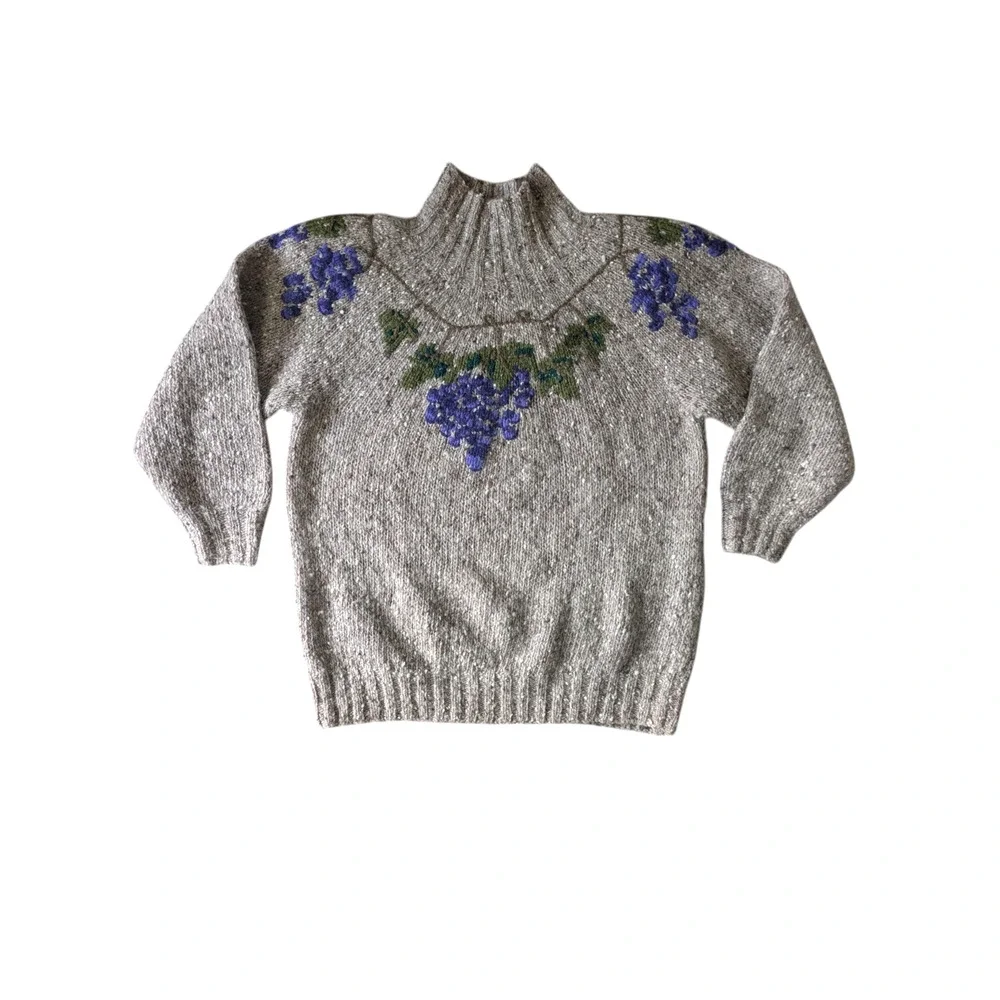 Vintage Ann Taylor Hand Knit Grape Grapevines Pullover Sweater Size Large Wool - Picture 12 of 12